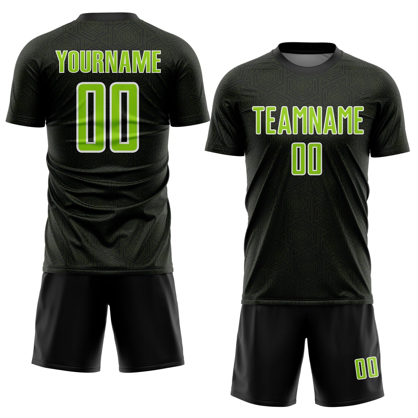 Custom Black Neon Green-White Geometric Shape Sports Sublimation Soccer Uniform Jersey view 2