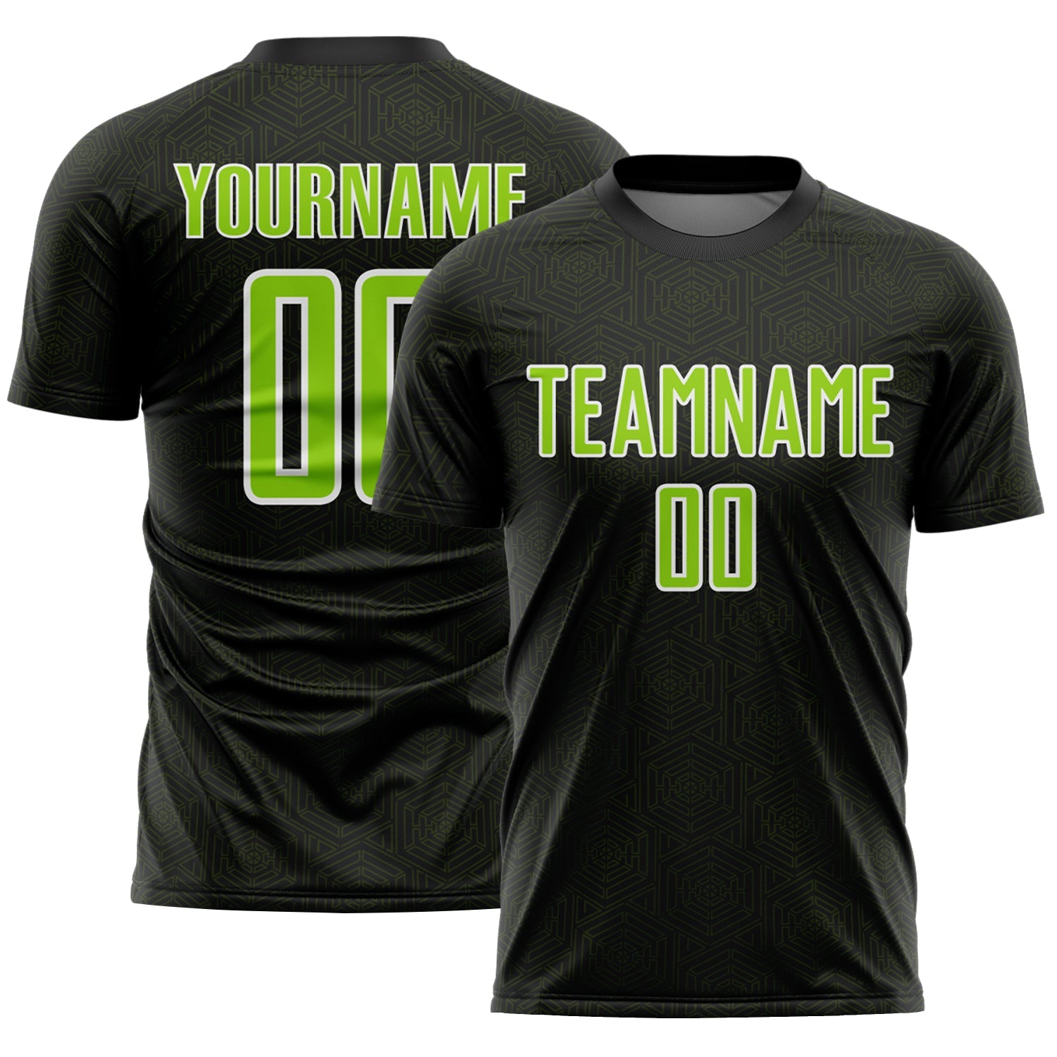Custom Black Neon Green-White Geometric Shape Sports Sublimation Soccer Uniform Jersey - Main View