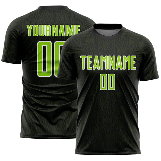 Custom Black Neon Green-White Geometric Shape Sports Sublimation Soccer Uniform Jersey - Main View