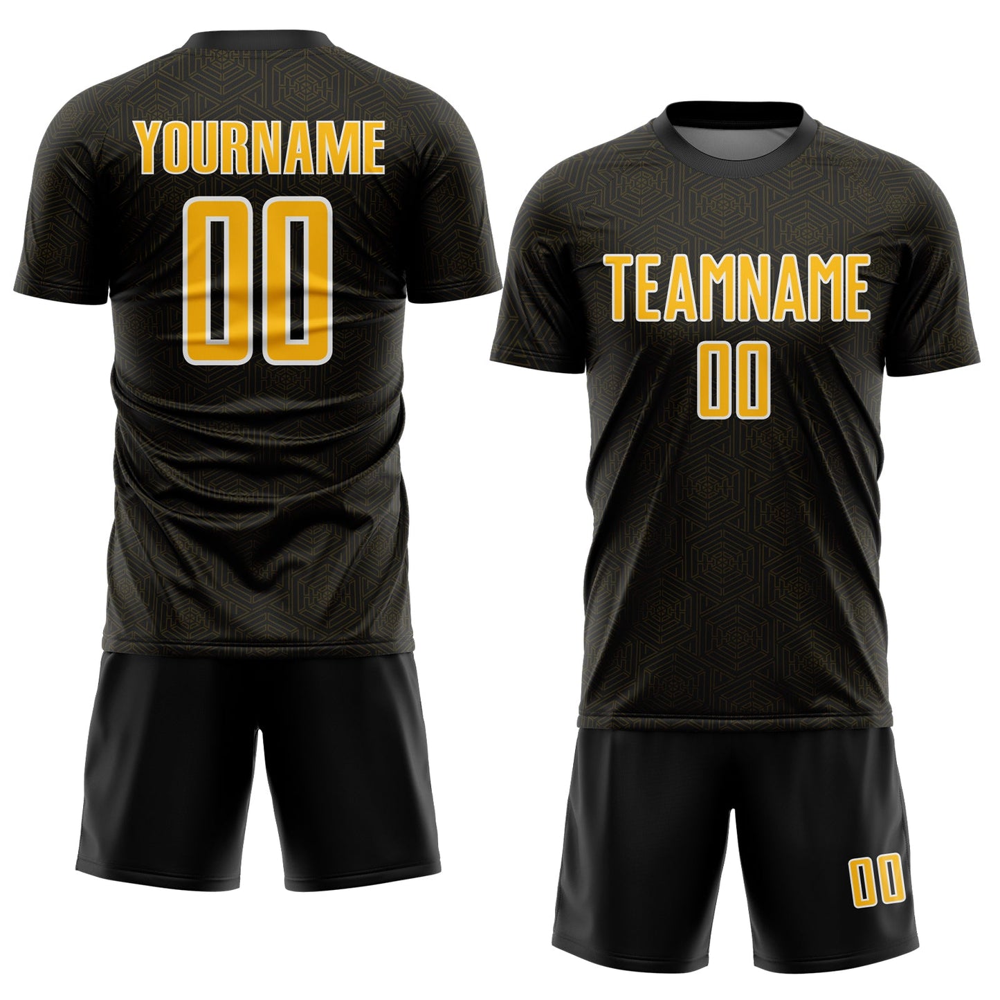 Custom Black Gold-White Geometric Shape Sports Sublimation Soccer Uniform Jersey view 2
