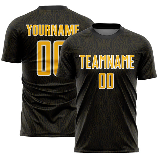 Custom Black Gold-White Geometric Shape Sports Sublimation Soccer Uniform Jersey - Main View