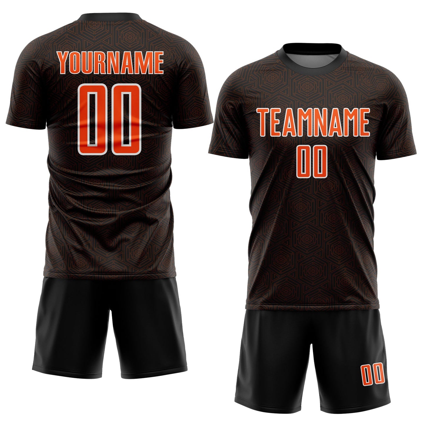 Custom Black Orange-White Geometric Shape Sports Sublimation Soccer Uniform Jersey view 2
