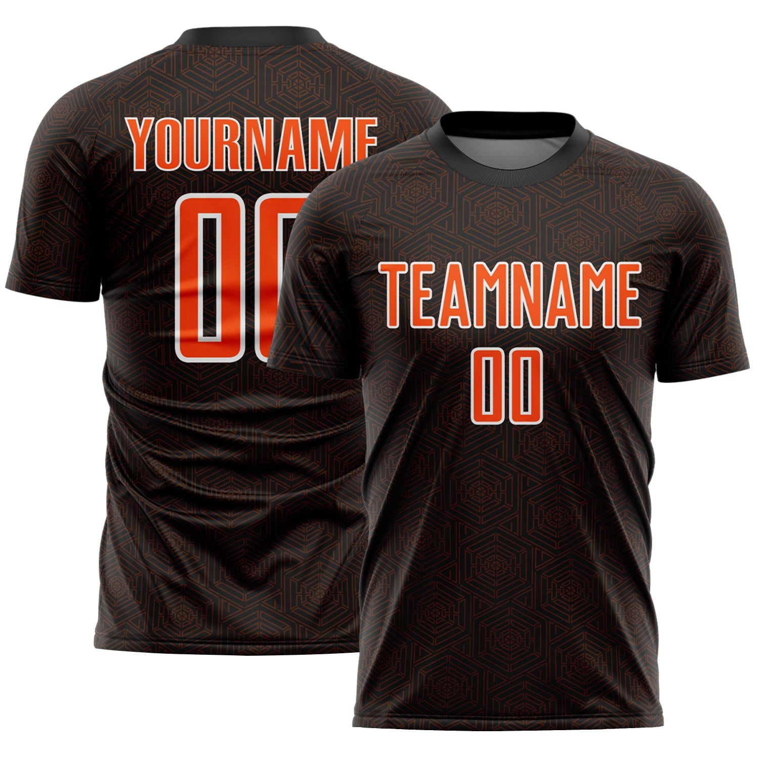 Custom Black Orange-White Geometric Shape Sports Sublimation Soccer Uniform Jersey - Main View