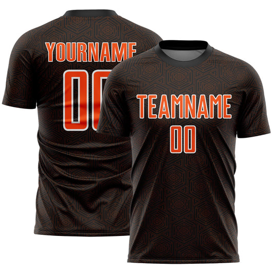 Custom Black Orange-White Geometric Shape Sports Sublimation Soccer Uniform Jersey - Main View