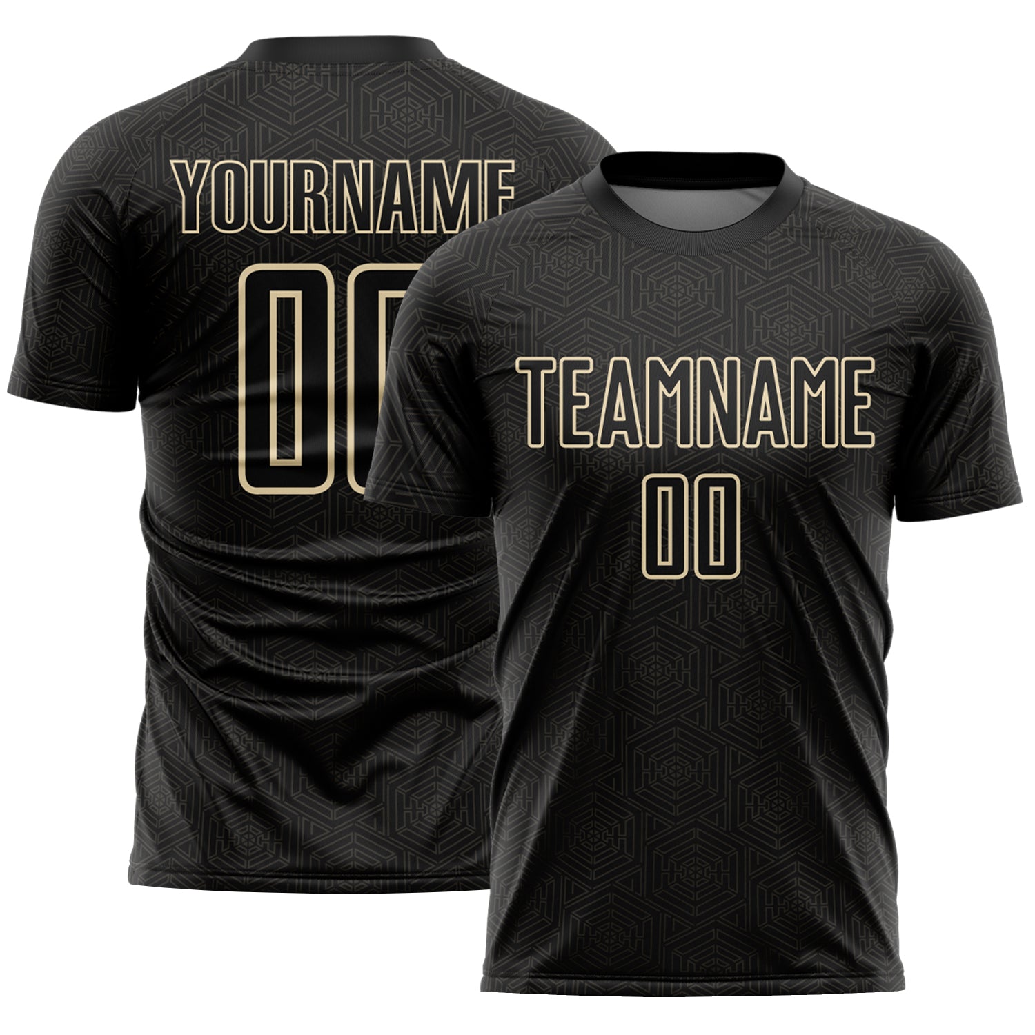 Custom Black Cream Geometric Shape Sports Sublimation Soccer Uniform Jersey - Main View