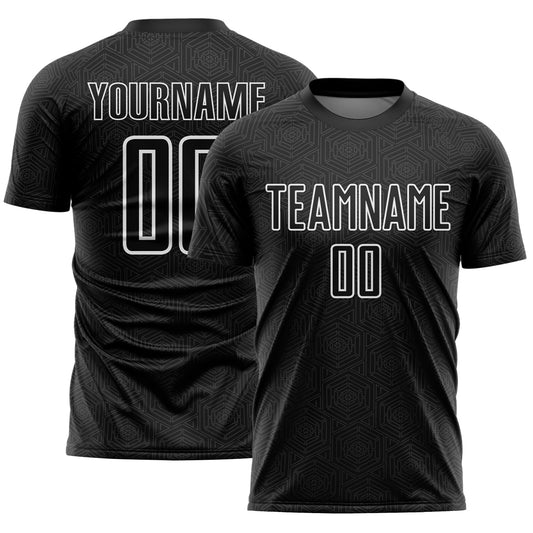 Custom Black White Geometric Shape Sports Sublimation Soccer Uniform Jersey - Main View