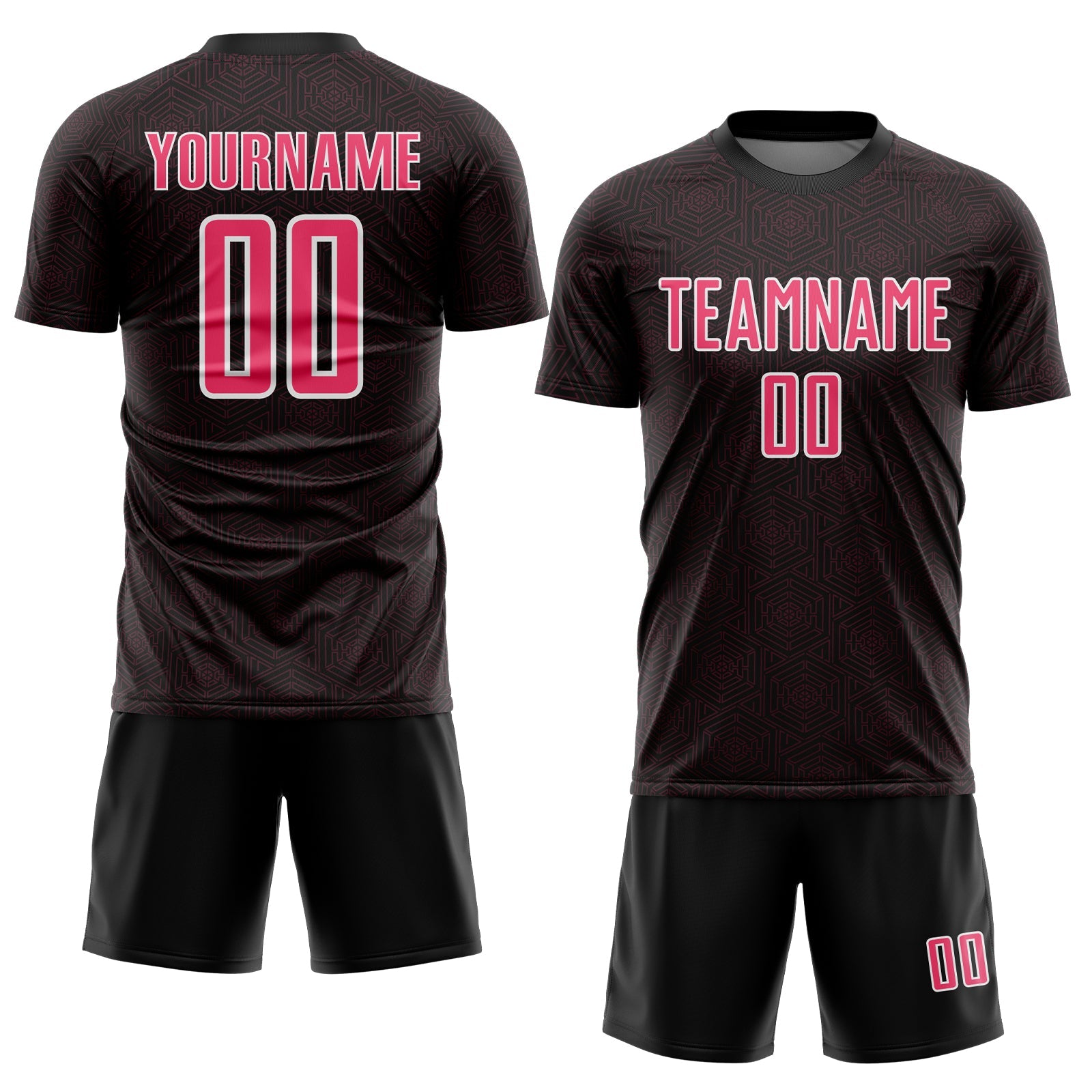 Custom Black Neon Pink-White Geometric Shape Sports Sublimation Soccer Uniform Jersey view 2