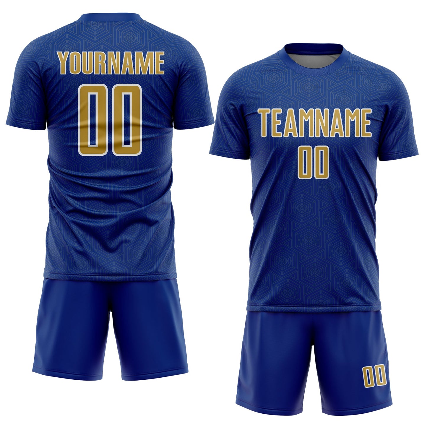 Custom Royal Old Gold-White Geometric Shape Sports Sublimation Soccer Uniform Jersey view 2