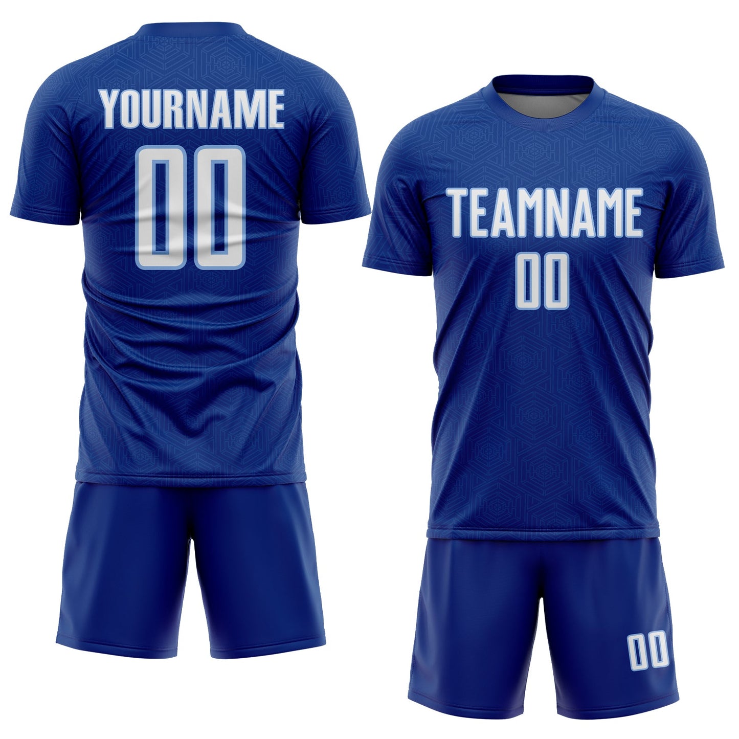 Custom Royal White-Light Blue Geometric Shape Sports Sublimation Soccer Uniform Jersey view 2