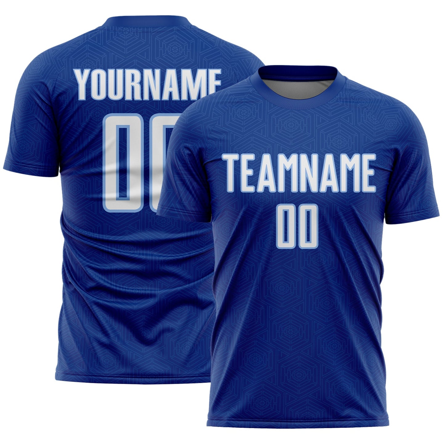 Custom Royal White-Light Blue Geometric Shape Sports Sublimation Soccer Uniform Jersey - Main View