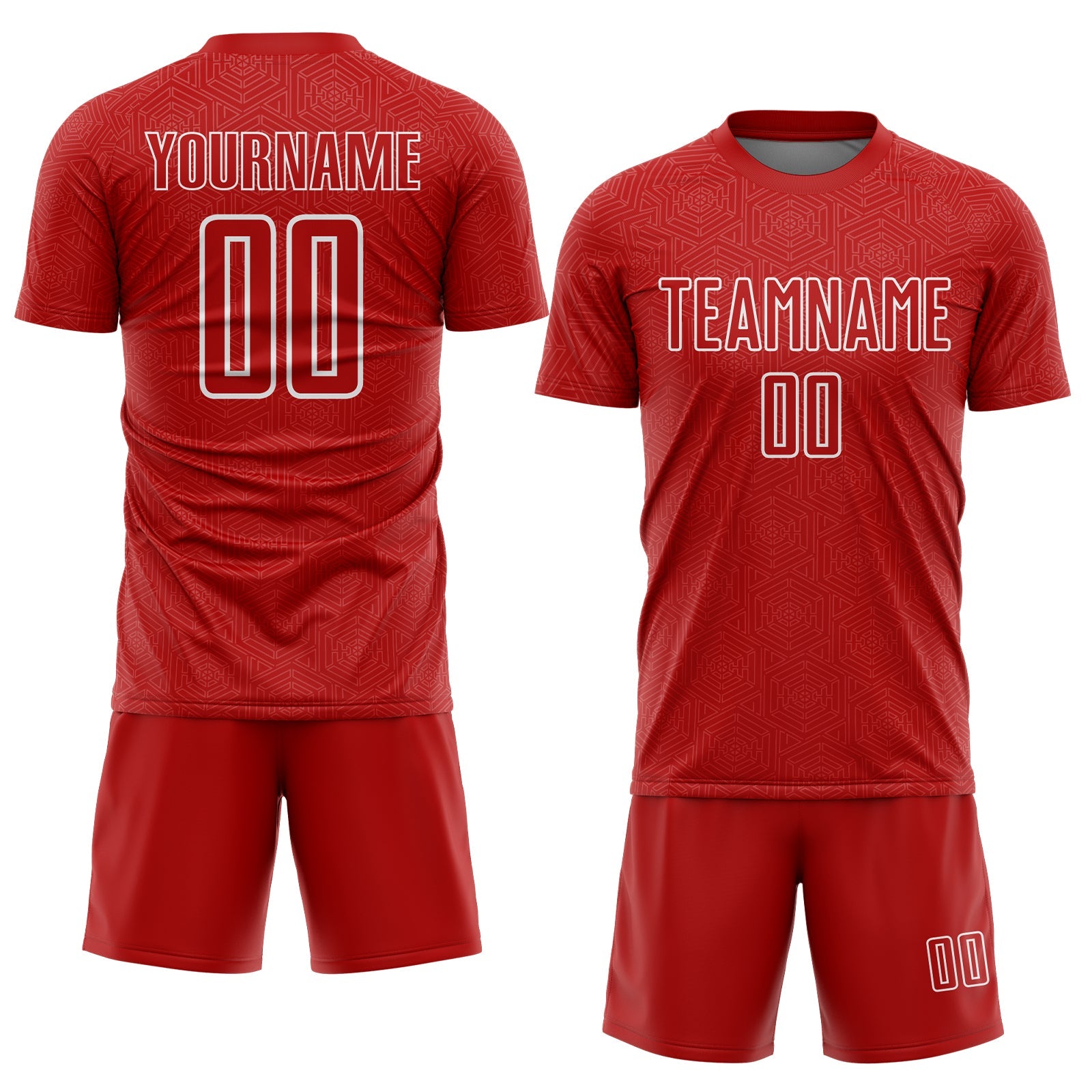 Custom Red White Geometric Shape Sports Sublimation Soccer Uniform Jersey view 2