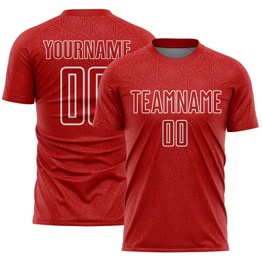 Custom Red White Geometric Shape Sports Sublimation Soccer Uniform Jersey - Main View