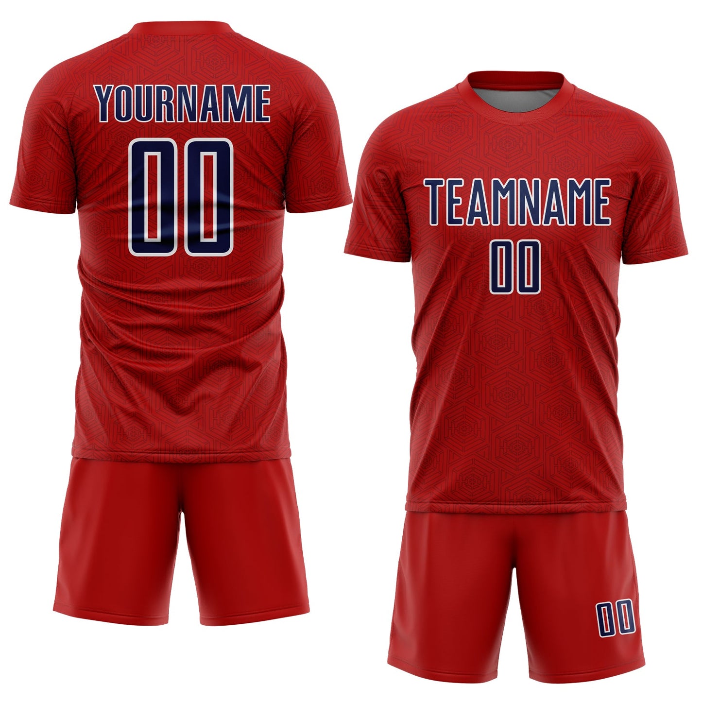 Custom Red Navy-White Geometric Shape Sports Sublimation Soccer Uniform Jersey view 2