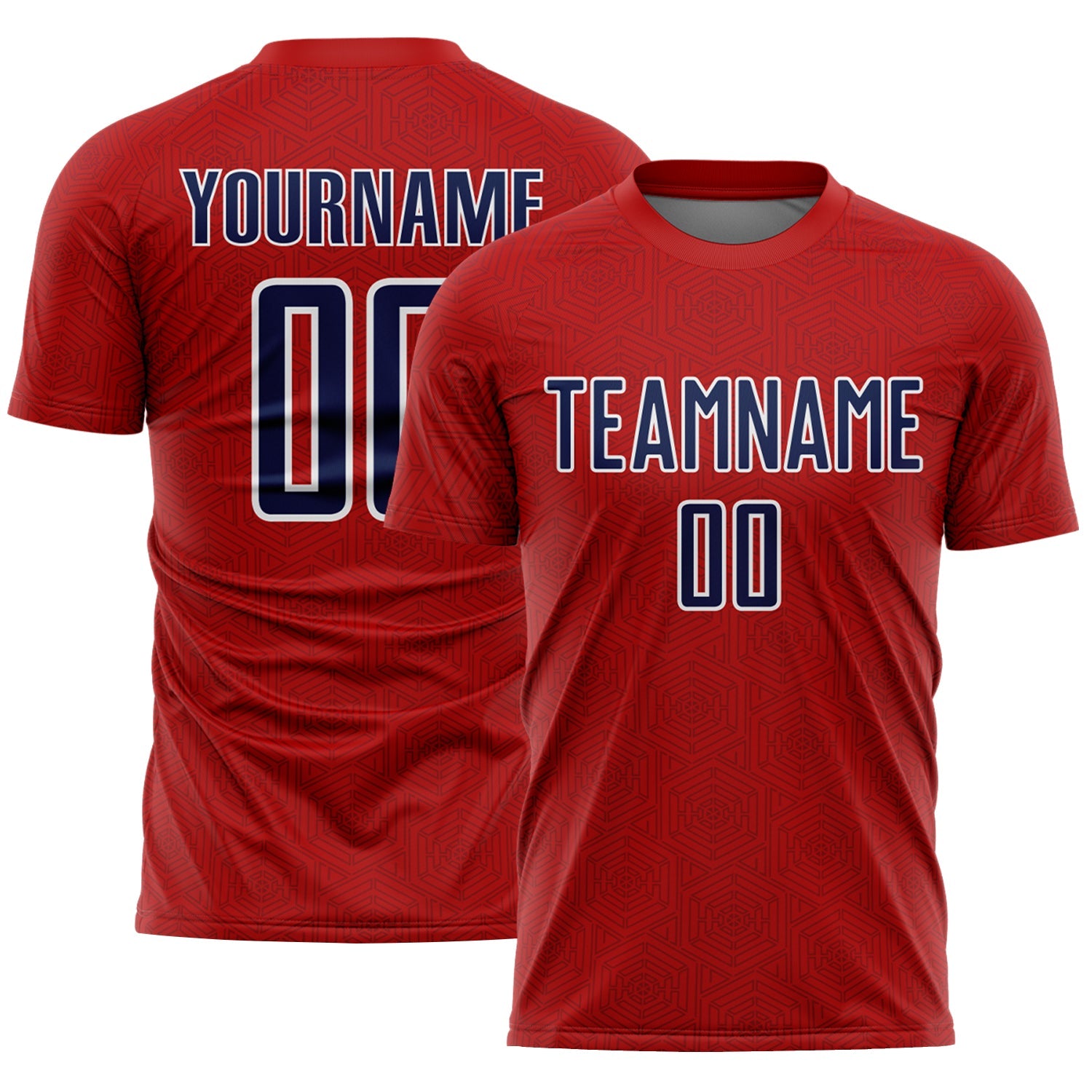 Custom Red Navy-White Geometric Shape Sports Sublimation Soccer Uniform Jersey - Main View