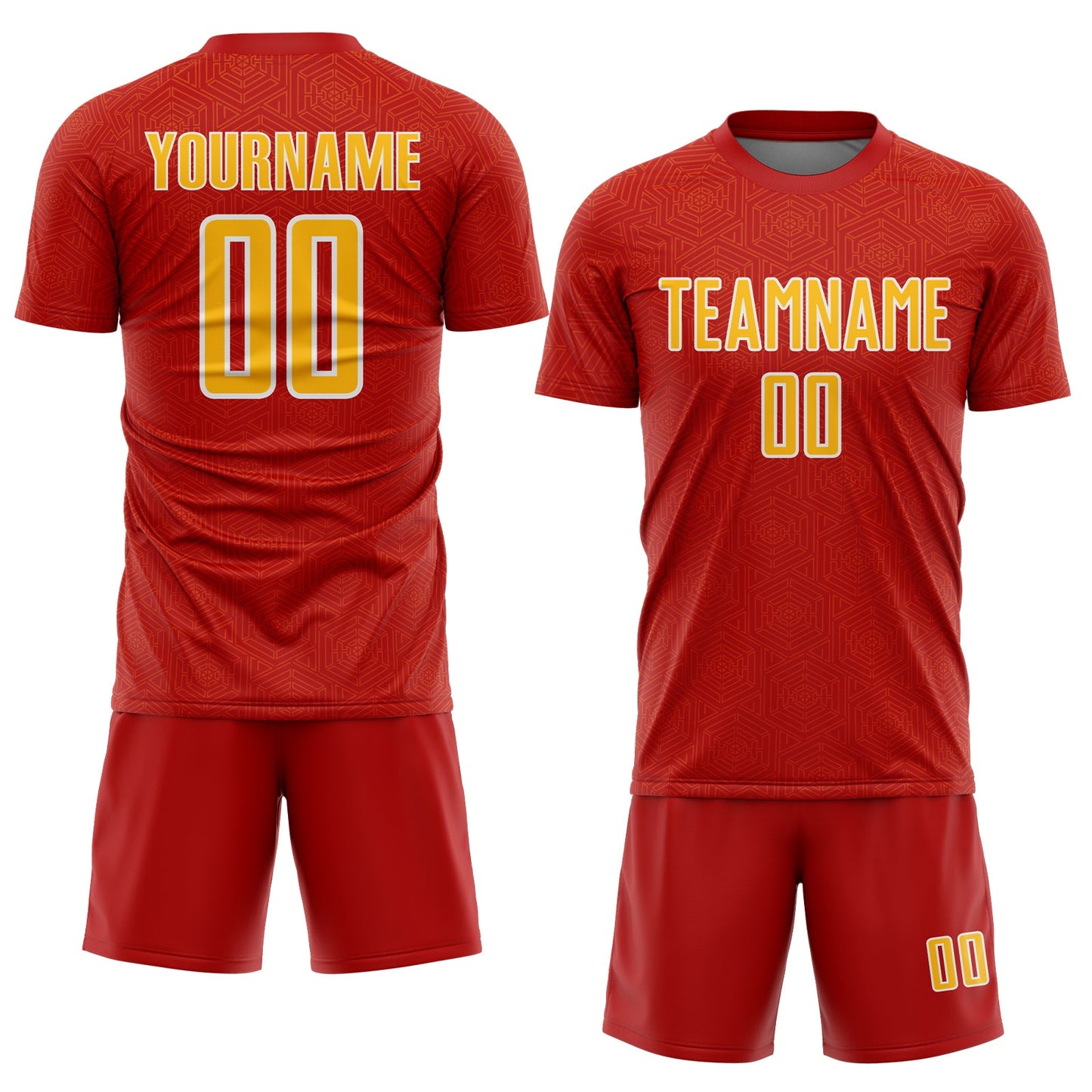 Custom Red Gold-White Geometric Shape Sports Sublimation Soccer Uniform Jersey view 2