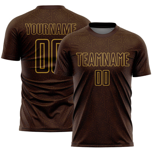 Custom Brown Old Gold Geometric Shape Sports Sublimation Soccer Uniform Jersey - Main View