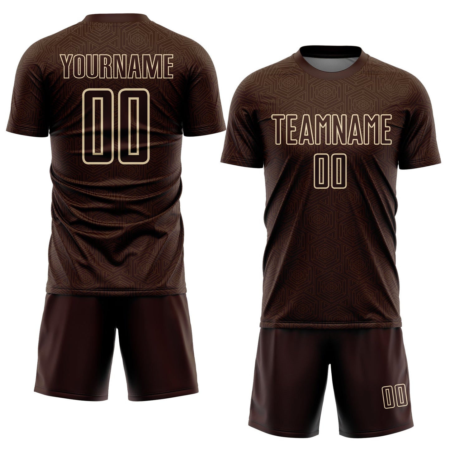 Custom Brown Cream Geometric Shape Sports Sublimation Soccer Uniform Jersey view 2