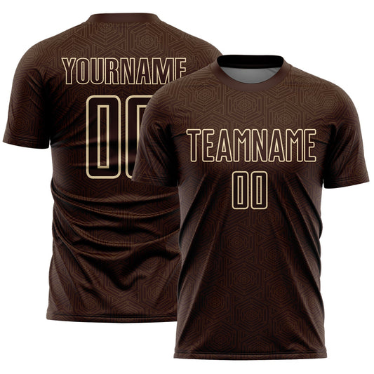 Custom Brown Cream Geometric Shape Sports Sublimation Soccer Uniform Jersey - Main View