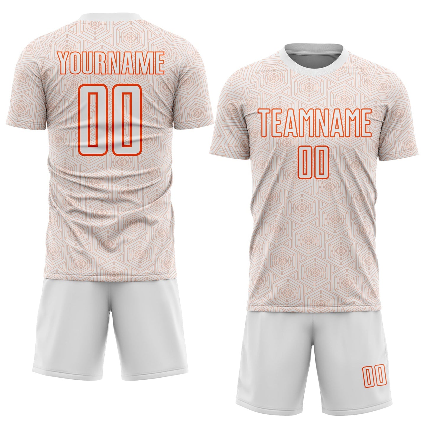 Custom White Orange Geometric Shape Sports Sublimation Soccer Uniform Jersey view 2