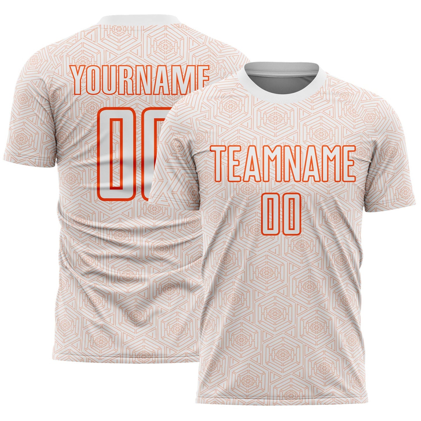 Custom White Orange Geometric Shape Sports Sublimation Soccer Uniform Jersey - Main View