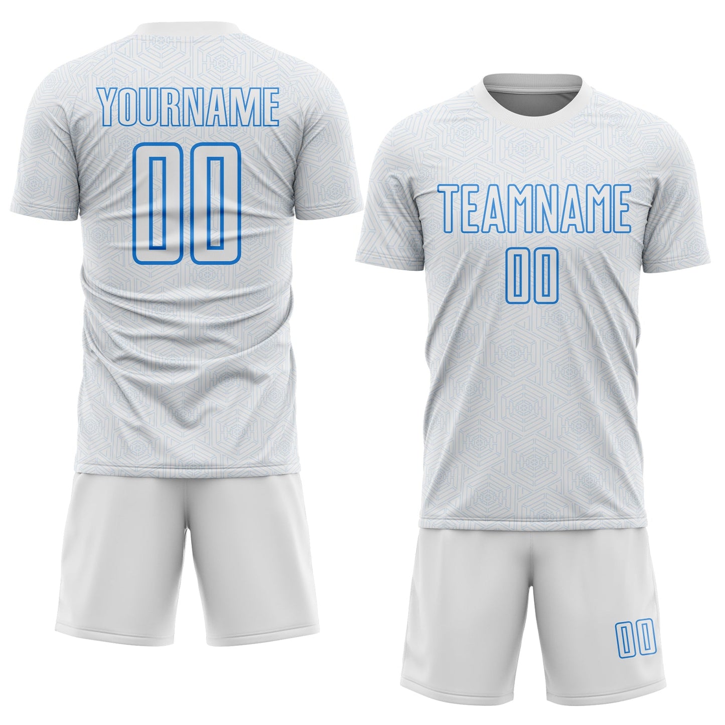 Custom White Powder Blue Geometric Shape Sports Sublimation Soccer Uniform Jersey view 2