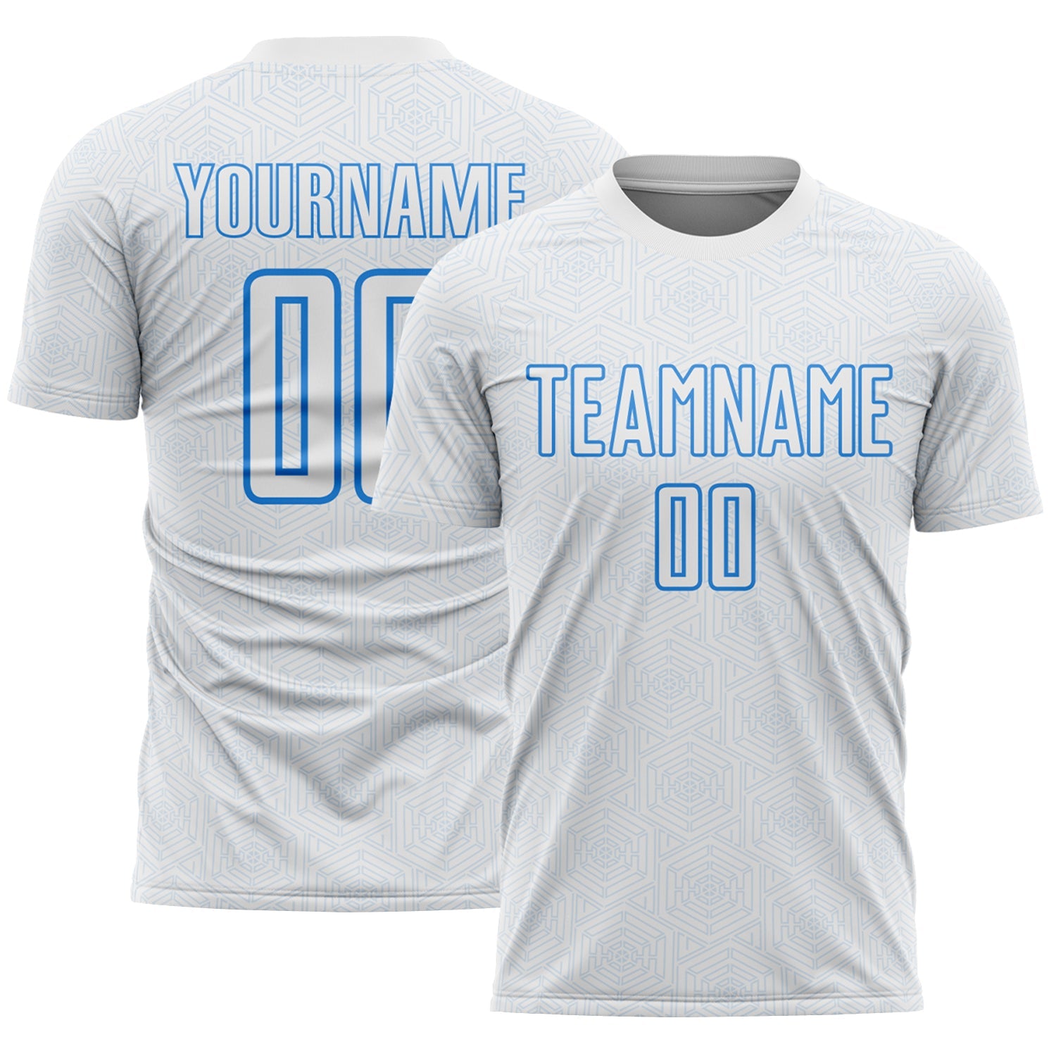 Custom White Powder Blue Geometric Shape Sports Sublimation Soccer Uniform Jersey - Main View