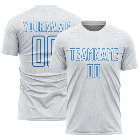 Custom White Powder Blue Geometric Shape Sports Sublimation Soccer Uniform Jersey - Main View