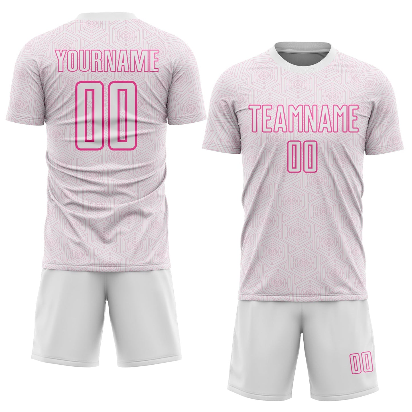 Custom White Pink Geometric Shape Sports Sublimation Soccer Uniform Jersey view 2