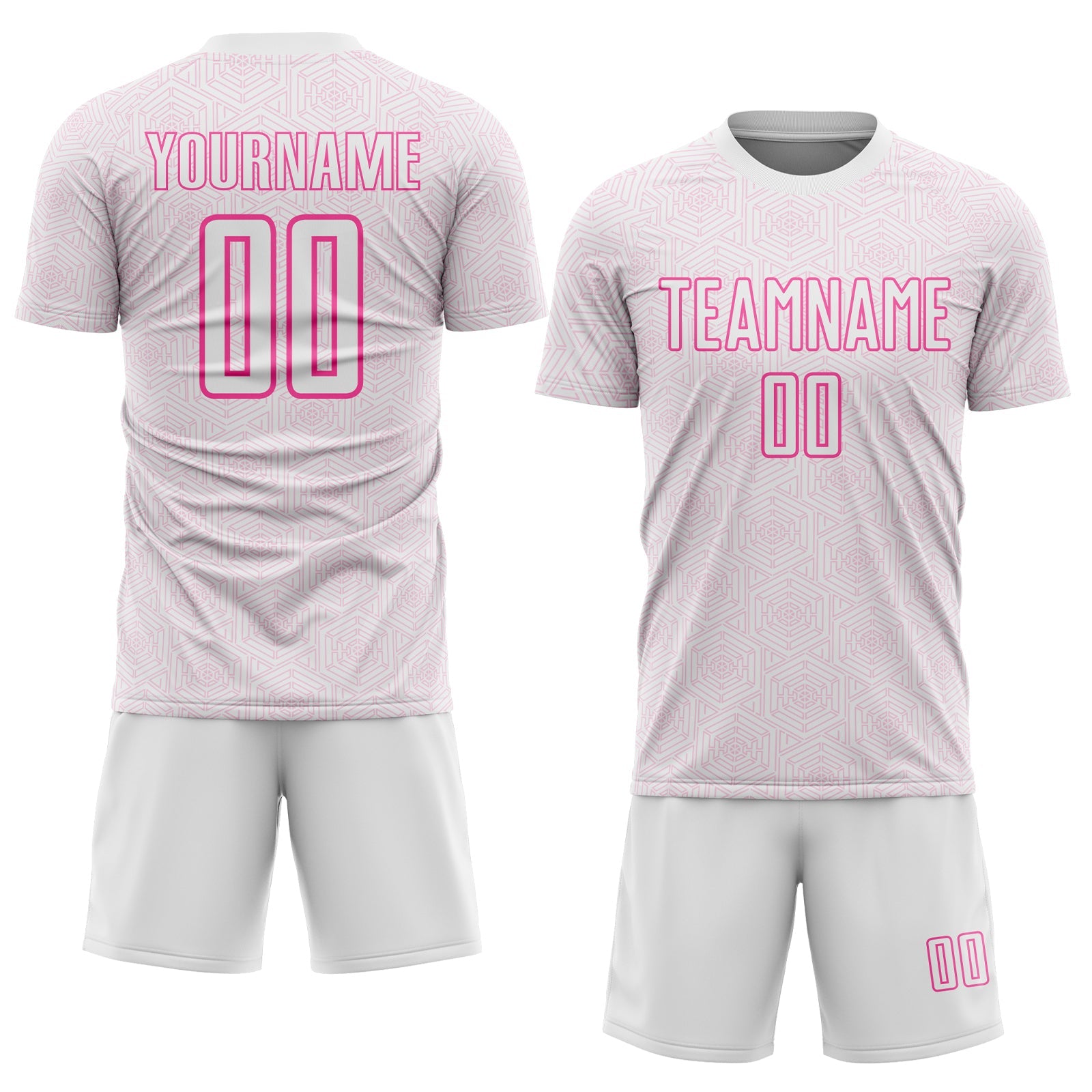 Custom White Pink Geometric Shape Sports Sublimation Soccer Uniform Jersey view 2