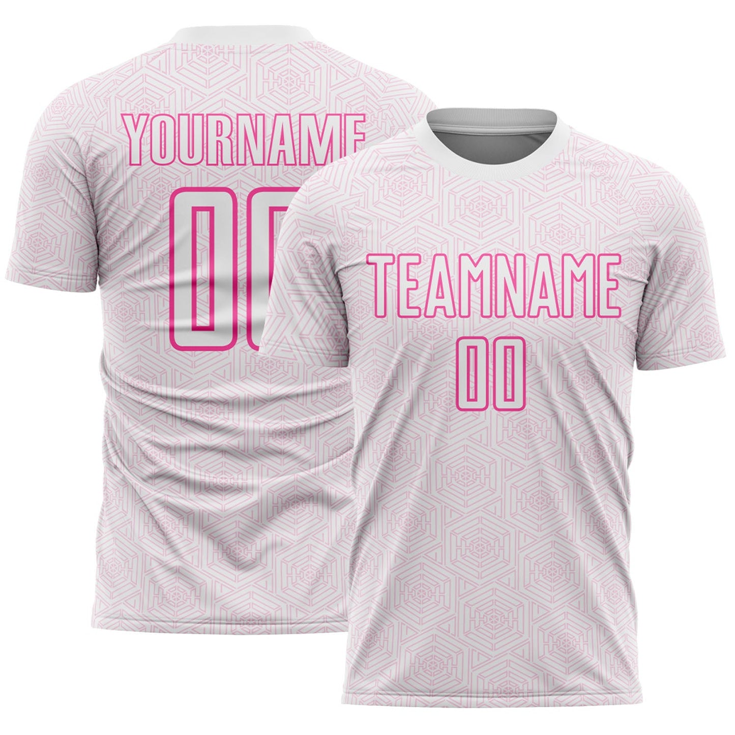 Custom White Pink Geometric Shape Sports Sublimation Soccer Uniform Jersey - Main View