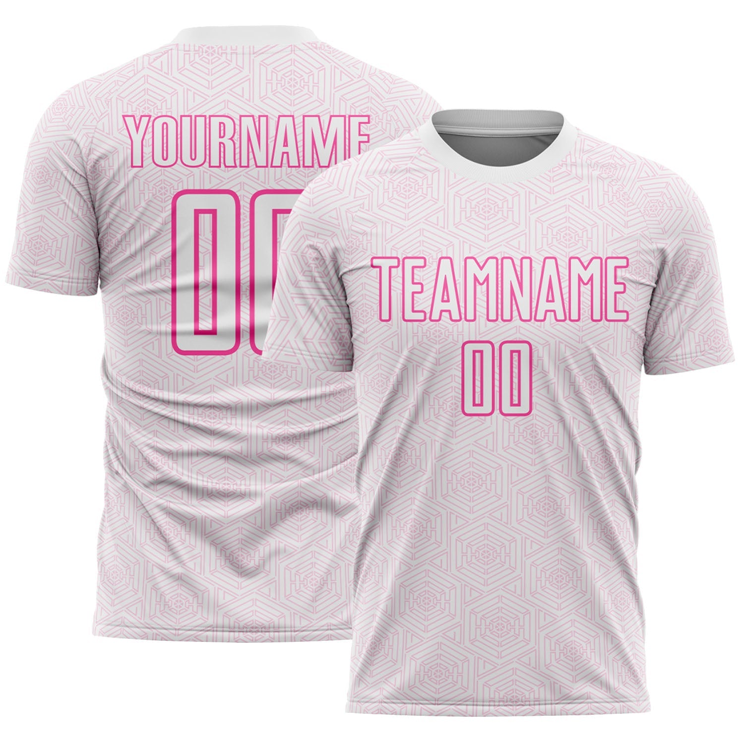 Custom White Pink Geometric Shape Sports Sublimation Soccer Uniform Jersey - Main View