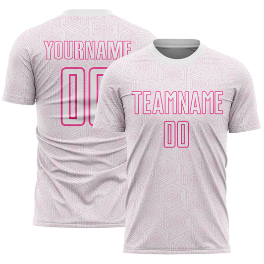Custom White Pink Geometric Shape Sports Sublimation Soccer Uniform Jersey - Main View