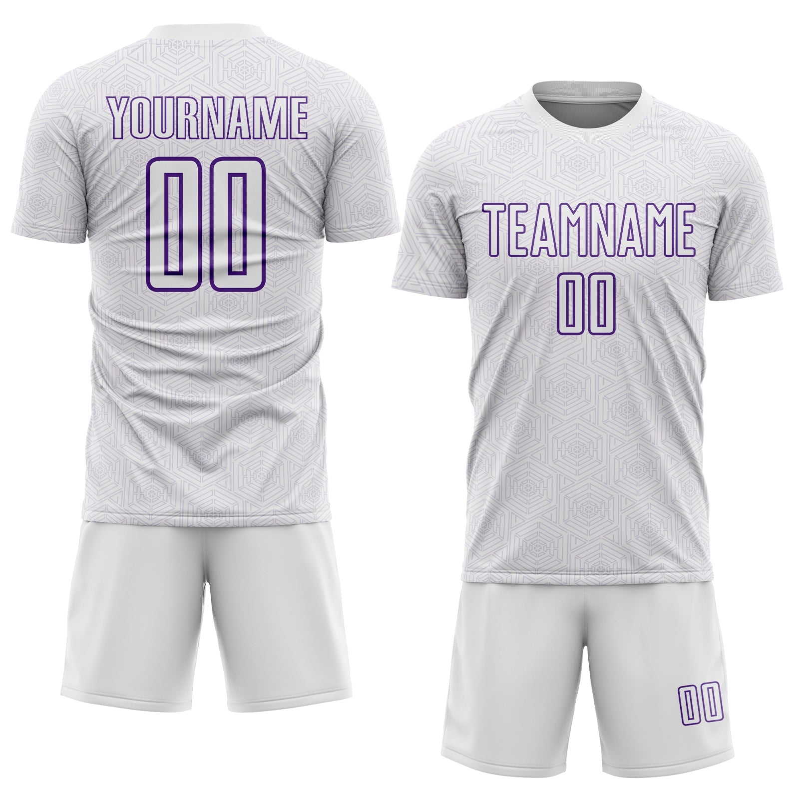 Custom White Purple Geometric Shape Sports Sublimation Soccer Uniform Jersey view 2