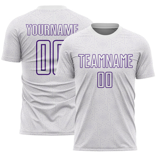 Custom White Purple Geometric Shape Sports Sublimation Soccer Uniform Jersey - Main View