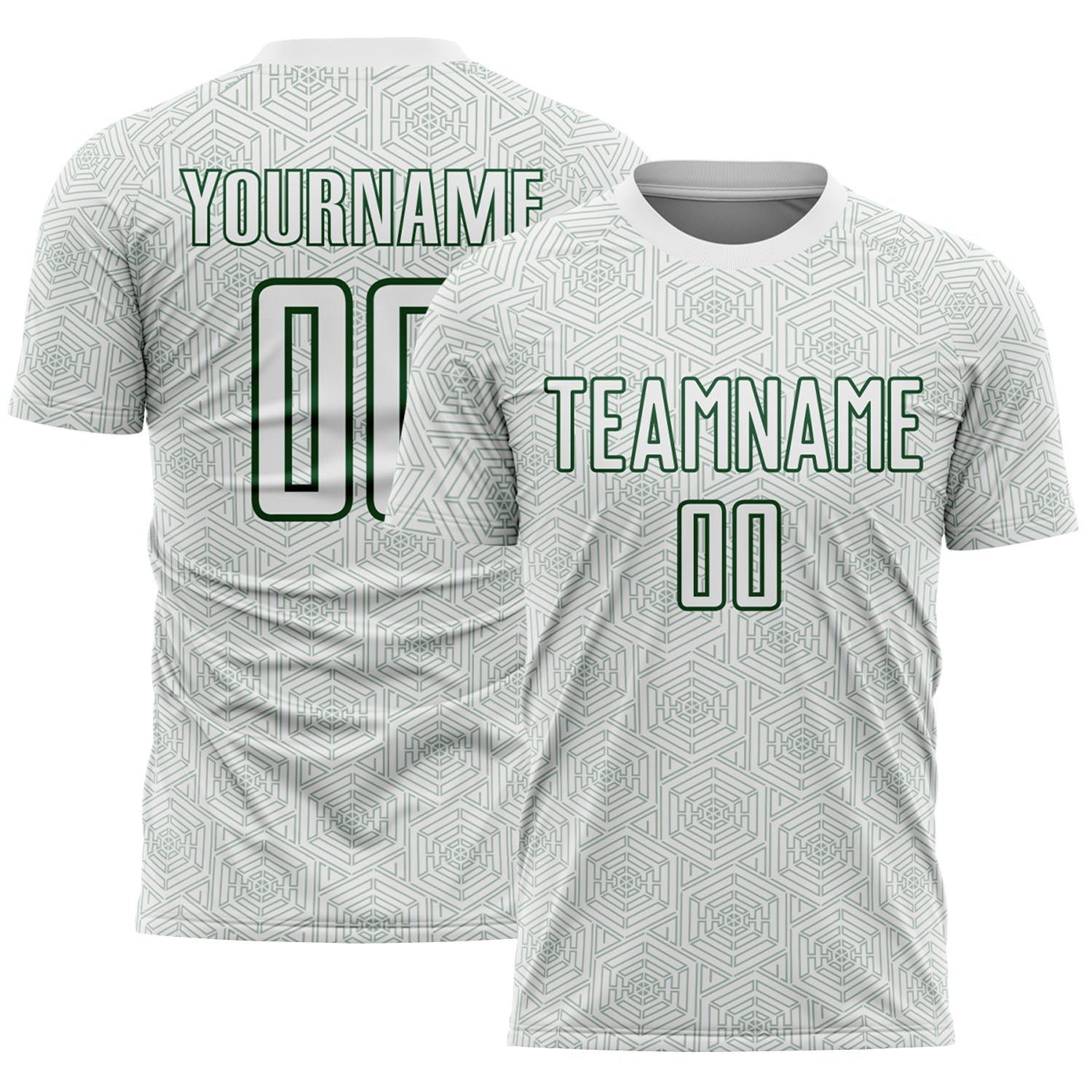 Custom White Green Geometric Shape Sports Sublimation Soccer Uniform Jersey - Main View