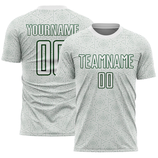 Custom White Green Geometric Shape Sports Sublimation Soccer Uniform Jersey - Main View