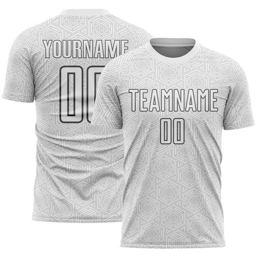 Custom White Steel Gray Geometric Shape Sports Sublimation Soccer Uniform Jersey - Main View
