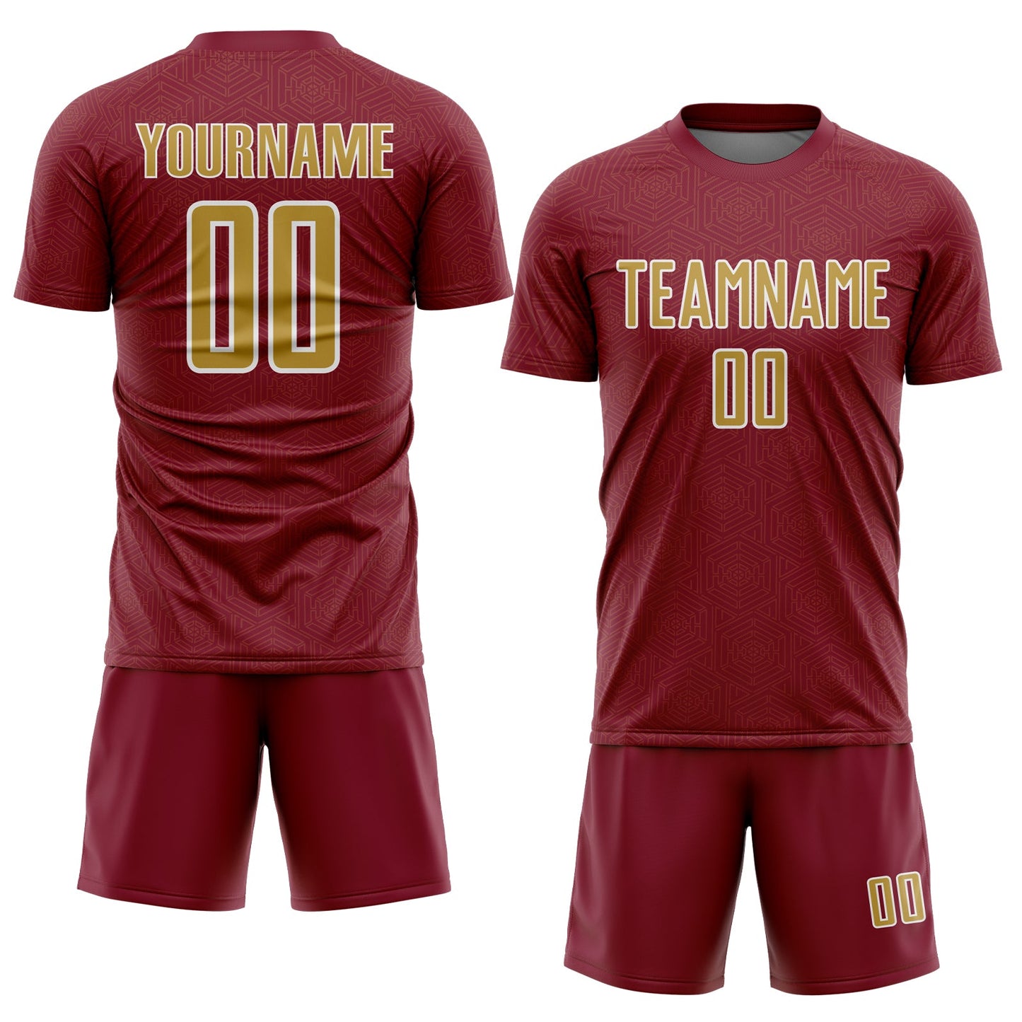 Custom Crimson Old Gold-White Geometric Shape Sports Sublimation Soccer Uniform Jersey view 2