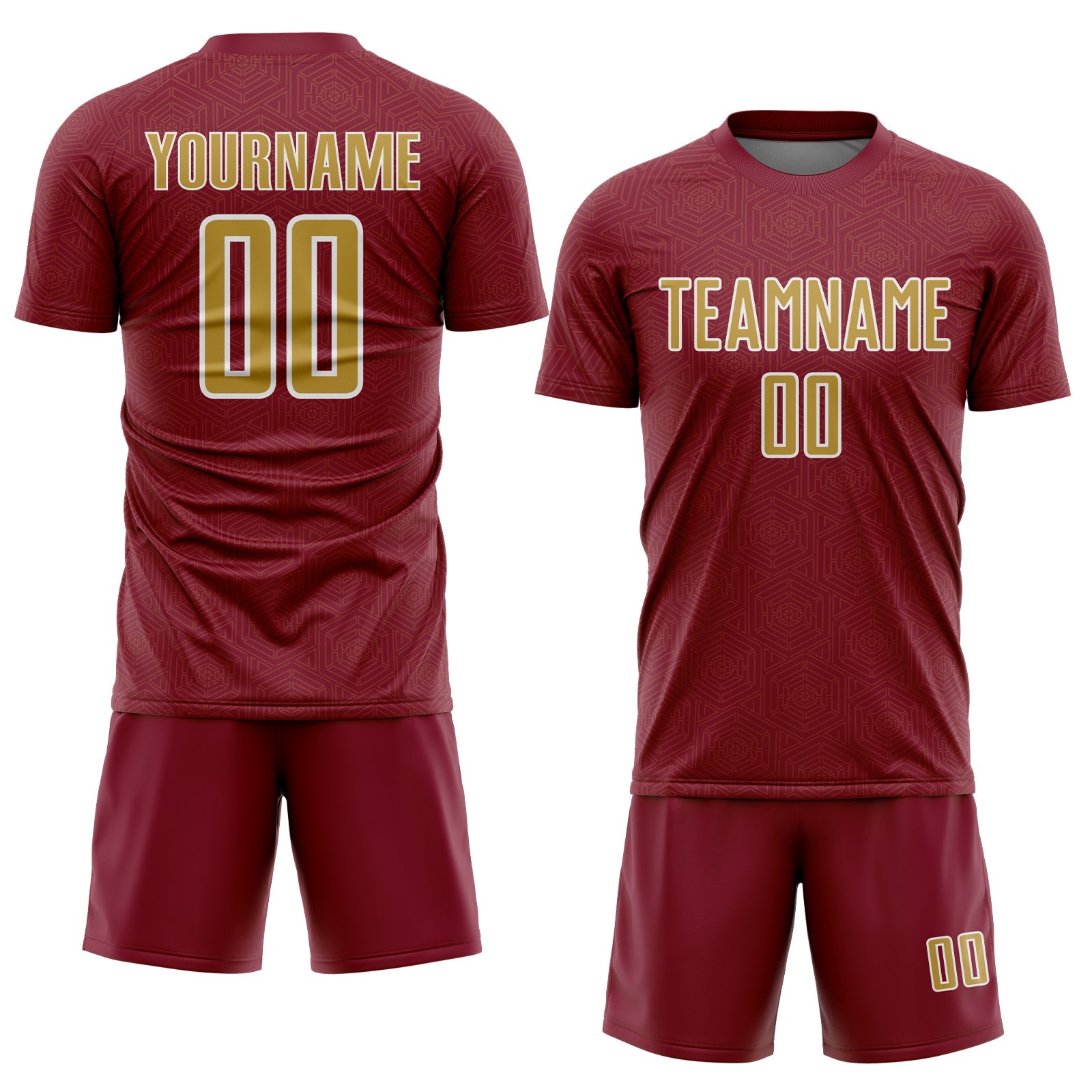 Custom Crimson Old Gold-White Geometric Shape Sports Sublimation Soccer Uniform Jersey view 2