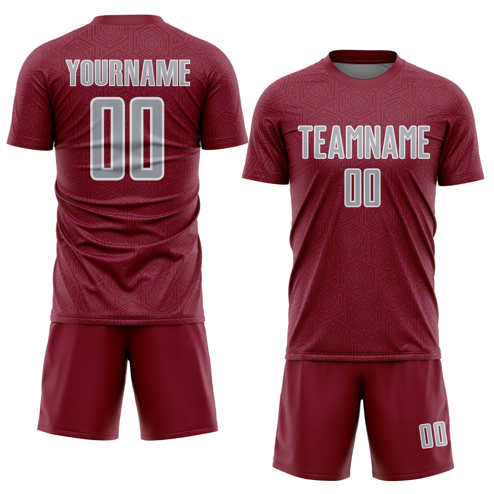 Custom Crimson Gray-White Geometric Shape Sports Sublimation Soccer Uniform Jersey view 2