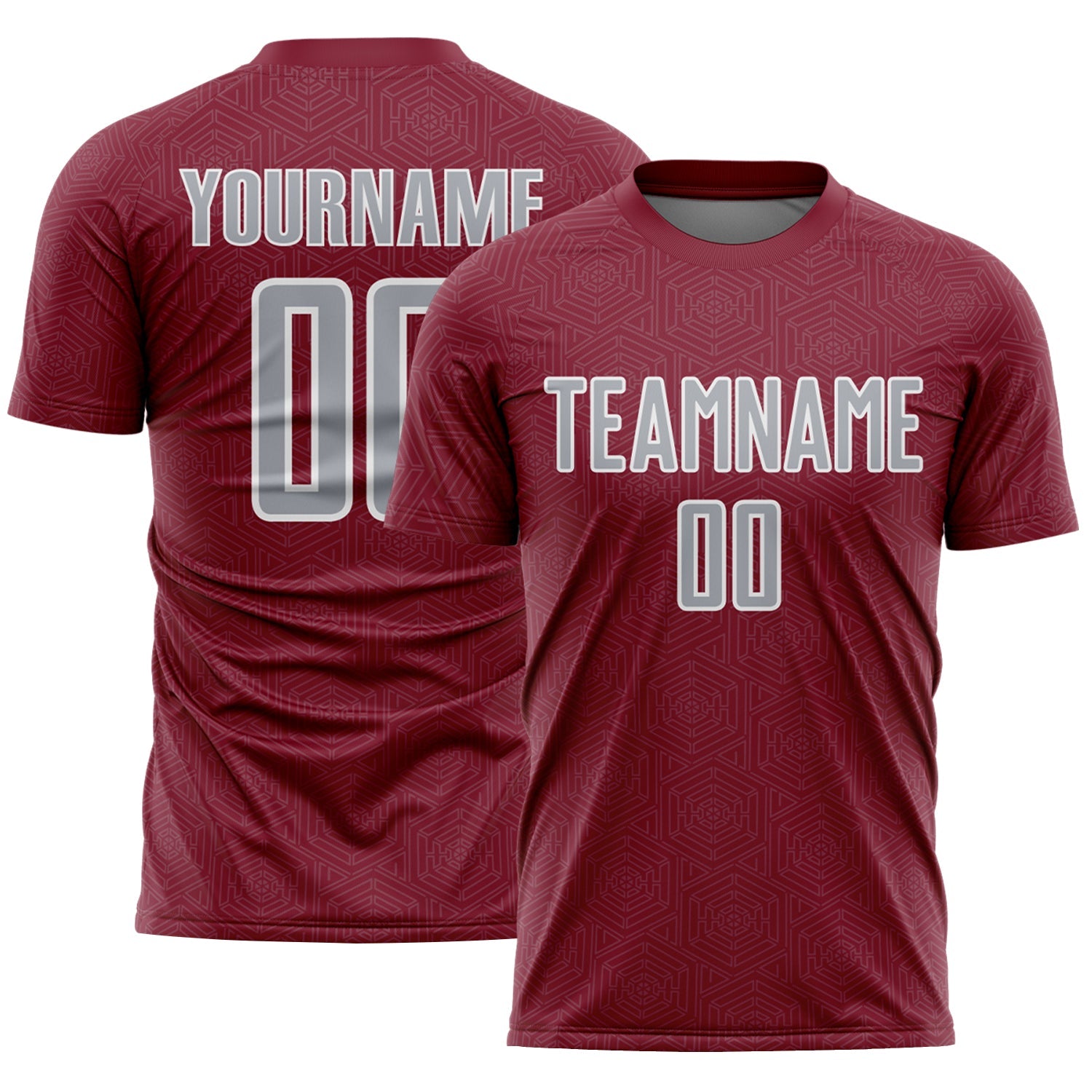 Custom Crimson Gray-White Geometric Shape Sports Sublimation Soccer Uniform Jersey - Main View