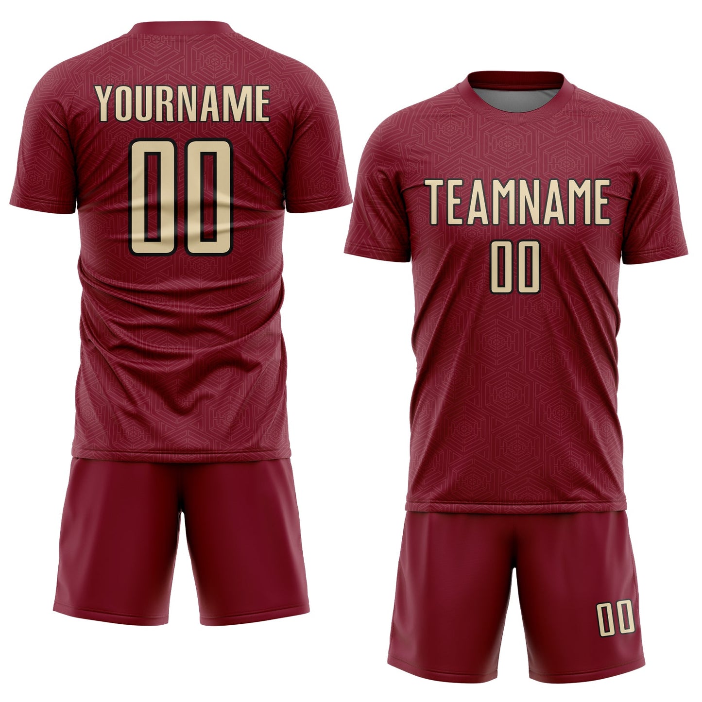 Custom Crimson Cream-Black Geometric Shape Sports Sublimation Soccer Uniform Jersey view 2