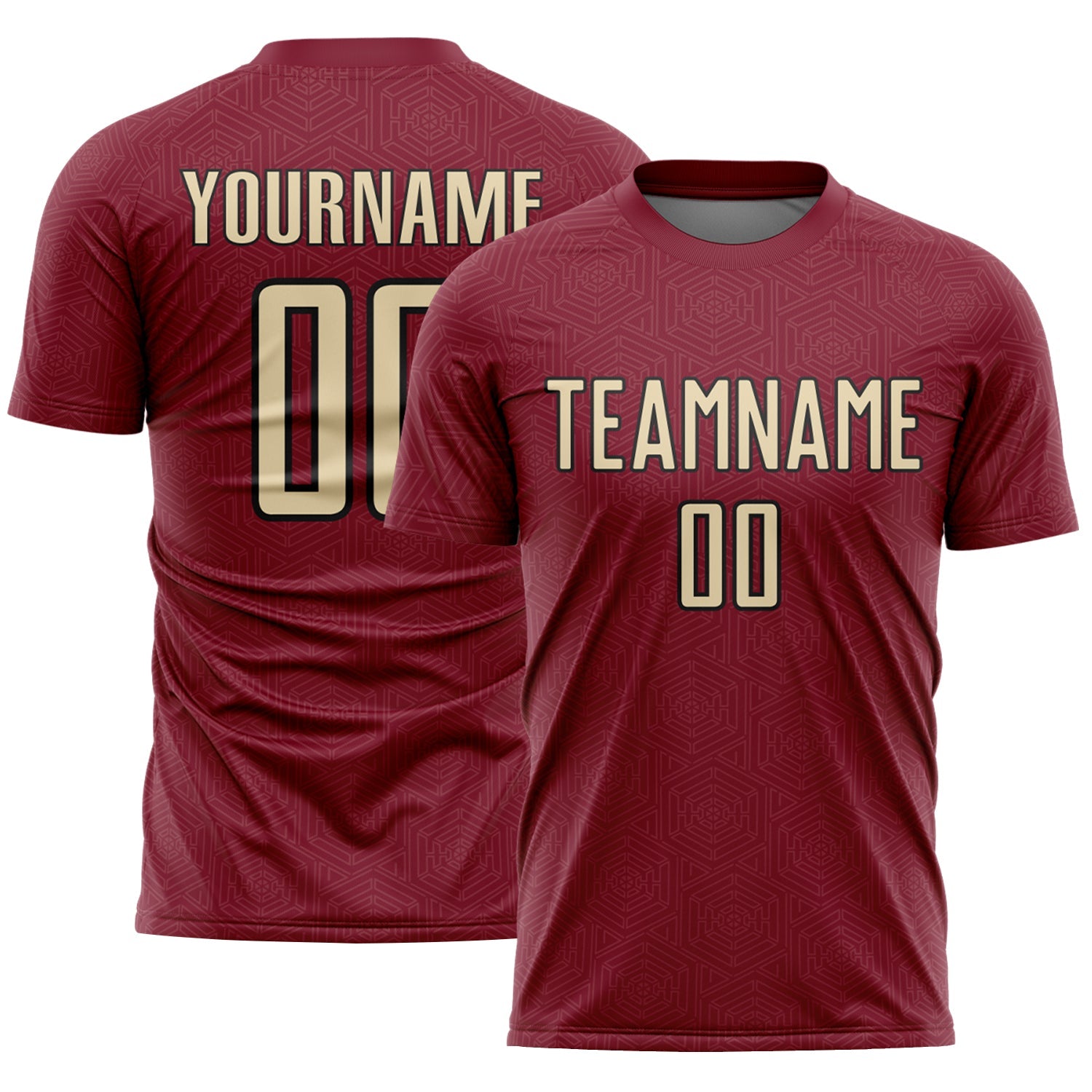Custom Crimson Cream-Black Geometric Shape Sports Sublimation Soccer Uniform Jersey - Main View