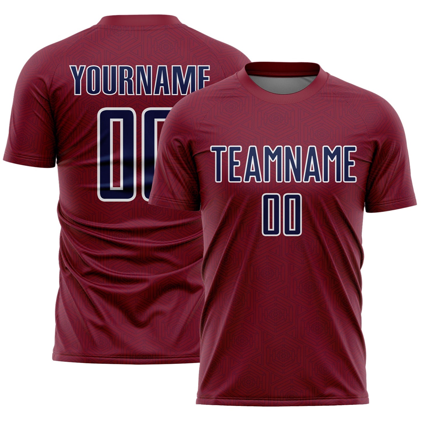 Custom Crimson Navy-White Geometric Shape Sports Sublimation Soccer Uniform Jersey - Main View