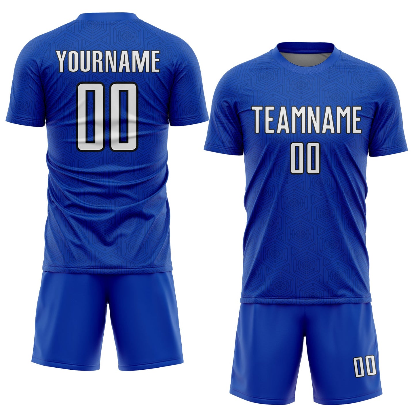 Custom Thunder Blue White-Black Geometric Shape Sports Sublimation Soccer Uniform Jersey view 2