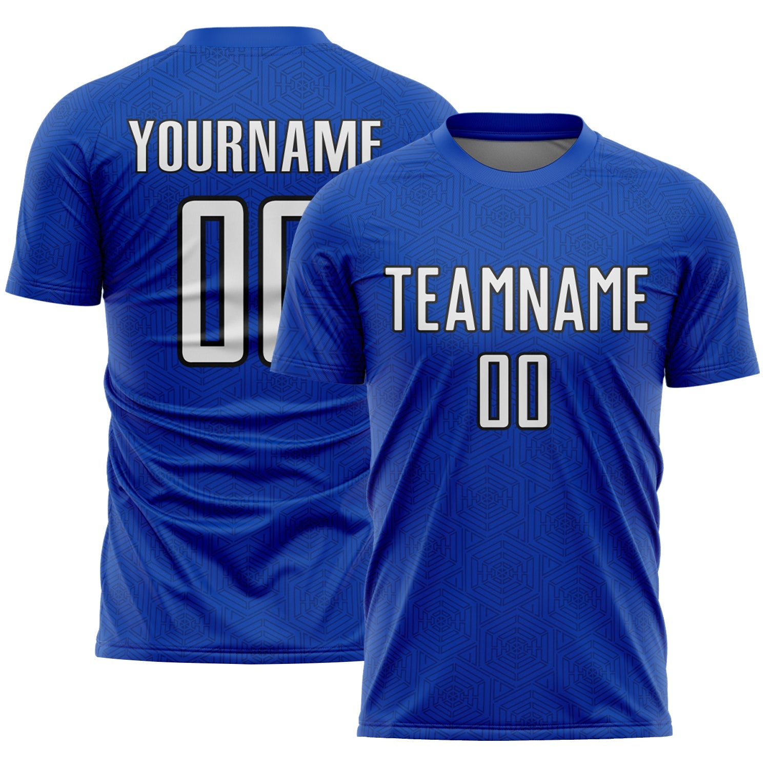 Custom Thunder Blue White-Black Geometric Shape Sports Sublimation Soccer Uniform Jersey - Main View
