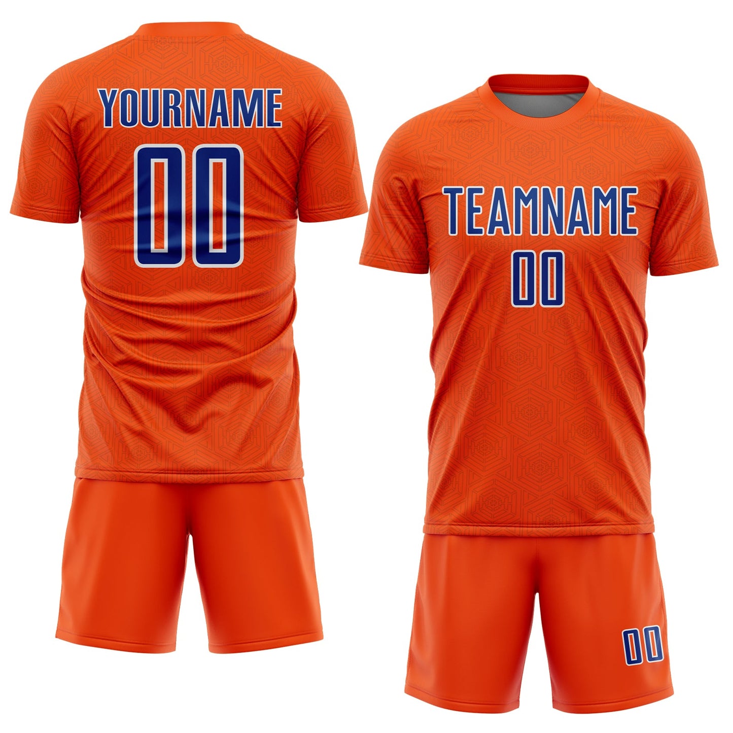 Custom Orange Royal-White Geometric Shape Sports Sublimation Soccer Uniform Jersey view 2