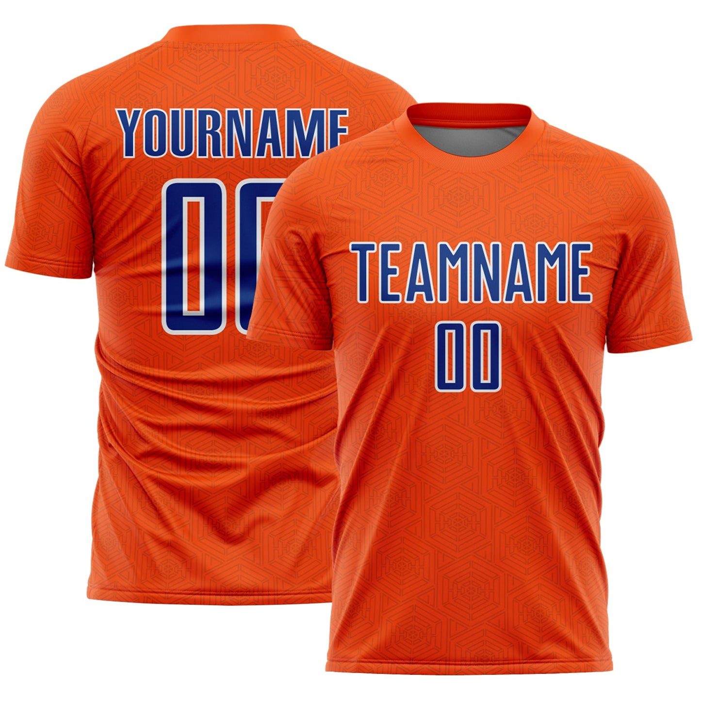 Custom Orange Royal-White Geometric Shape Sports Sublimation Soccer Uniform Jersey - Main View