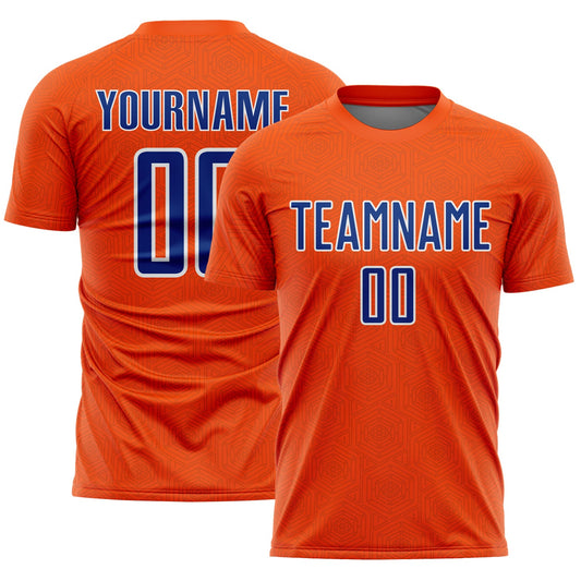 Custom Orange Royal-White Geometric Shape Sports Sublimation Soccer Uniform Jersey - Main View