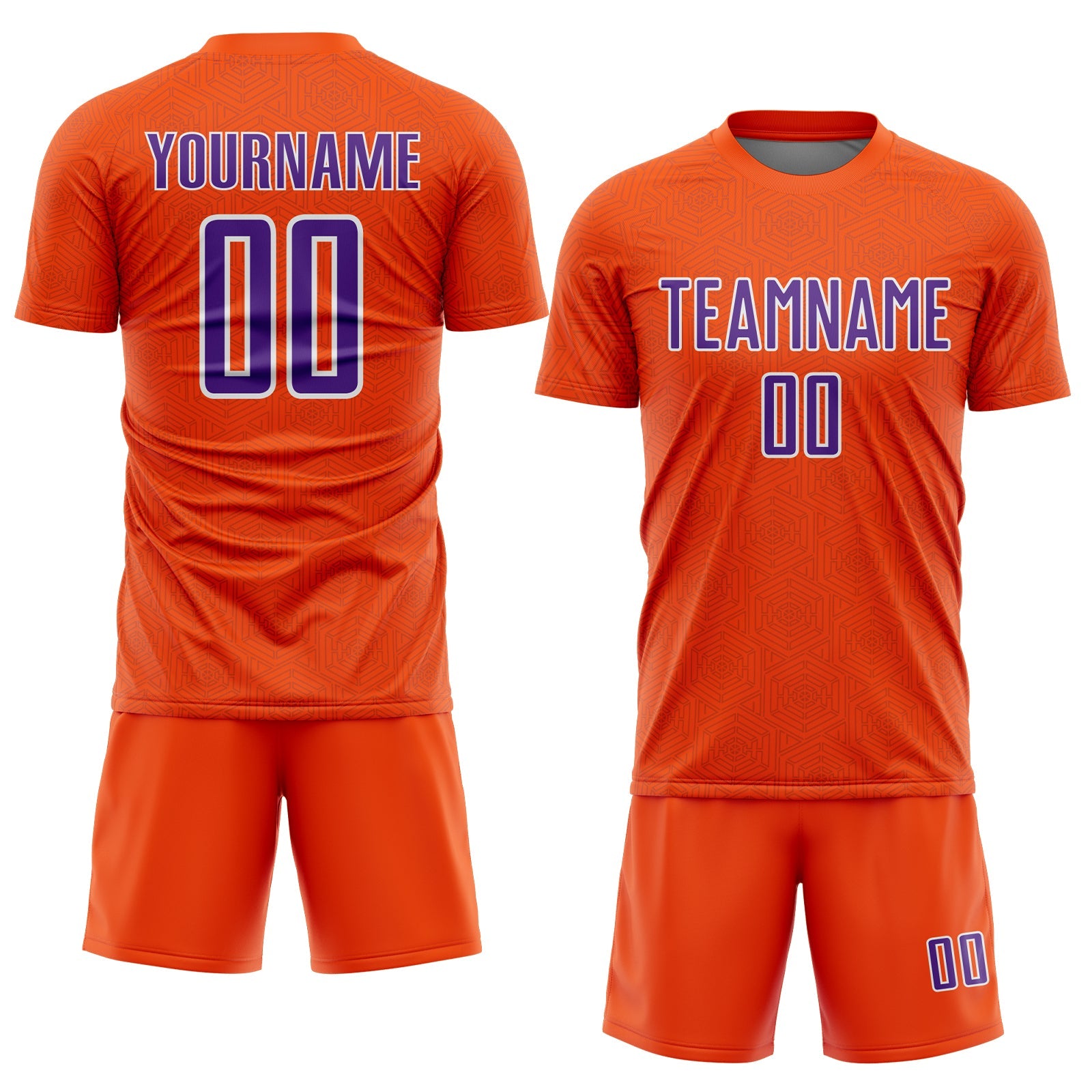 Custom Orange Purple-White Geometric Shape Sports Sublimation Soccer Uniform Jersey view 2